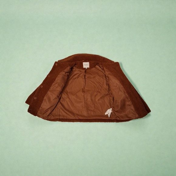 ANTHROPOLOGIE SPARKZ Amina Teddy Bear Sherpa Fleece Jacket Nutmeg Brown XS - EUC - Picture 6 of 13